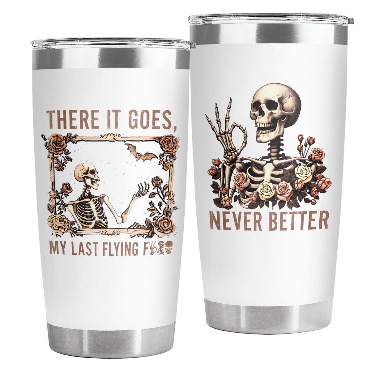 34HD Christmas Halloween Gifts, Skeleton Tumbler with Lid 20oz, Horror Coffee Mug, Skeleton Cup, Skull Travel Mug, Sarcasm Horror Christmas Gifts for Women