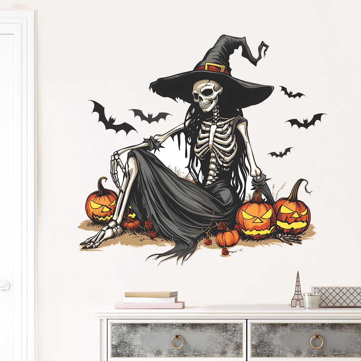 GGBOY Halloween Wall Decals, Skeleton Witch Halloween Wall Stickers Removable, Halloween Decals Halloween Wall Clings Scary Wall Decals Happy Halloween Window Door Wall Stickers Decal Decorations