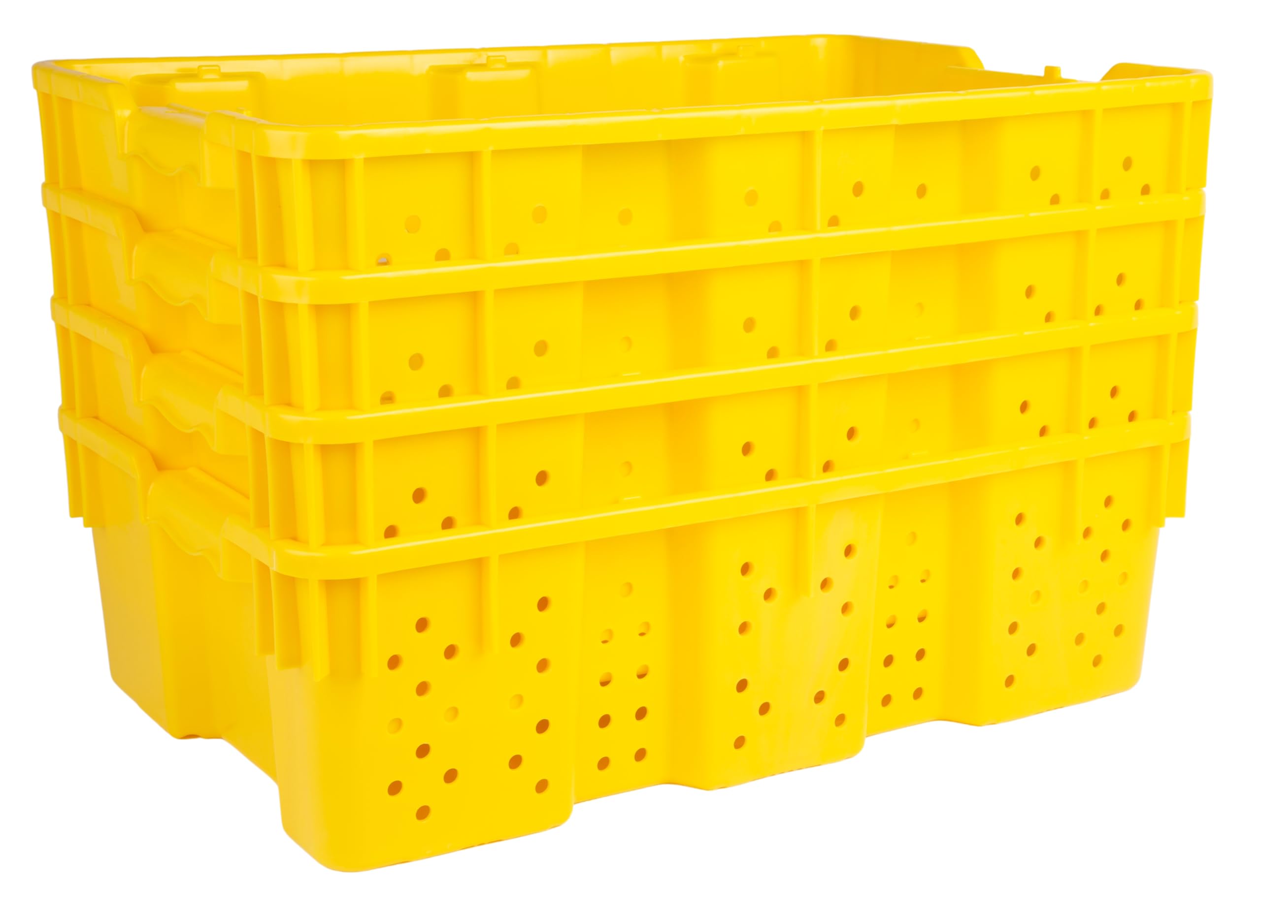 Hudson Exchange 24 x 16 x 7.3" (7.5 Gallon) Agricultural Nest and Stack Vented Crate Handled Storage Container Tote, Yellow (4 Pack)