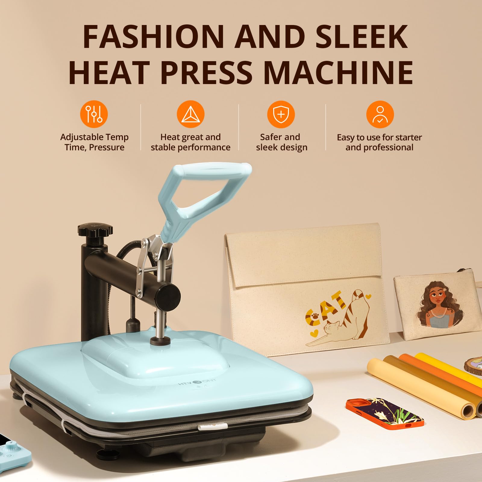 HTVRONT Heat Press Machine for T Shirts - 15x15 Swing Away Shirt Press Machine - Professional Heat Press for Sublimation, Vinyl, Heat Transfer Projects, Heats Up Fast & Distribute Heat Evenly (Blue)