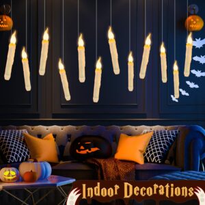 Halloween Decorations - 12PCS Floating Candles with Wand Remote, Magic Hanging, Battery Operated Flickering Warm Light Flameless LED Taper Candles for Table Indoor Outdoor Birthday Christmas Party