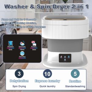 Portable Washing Machine, Mini Washing Machine, 11L Upgrade Model Foldable Small Washer, Collapsible Compact Laundry Washer and dryer 2 in 1, Apartment, Dorm, Rv, Socks, Underwear, Baby Clothes, Grey