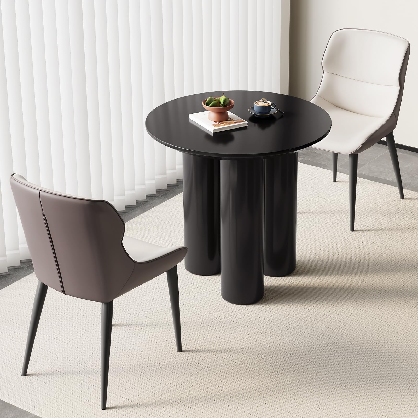 Guyii 30" Modern Round Dining Table for 2 Black Kichen Table with 3 Legs Small Nesting Table for 2 Tea Table for Dining Room KIchen Room Restaurant Table Saving Space