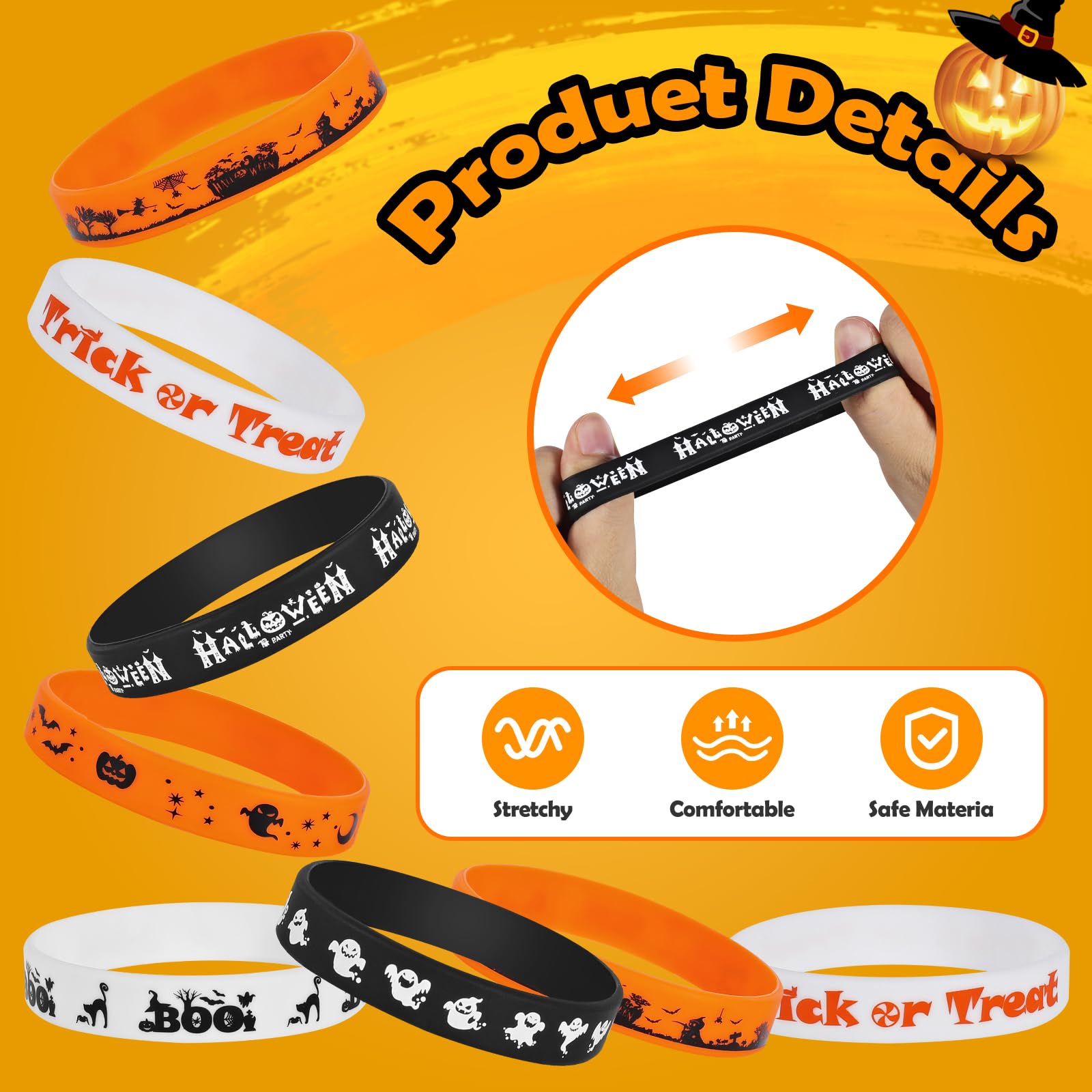 Halloween Rubber Bracelets 30 PCS Bulk Halloween Party Favors Supplies Silicone Wristbands for Halloween Gifts Toys Goodie Bag Fillers Stuff Classroom Prizes for Kids Teens Girls Boys