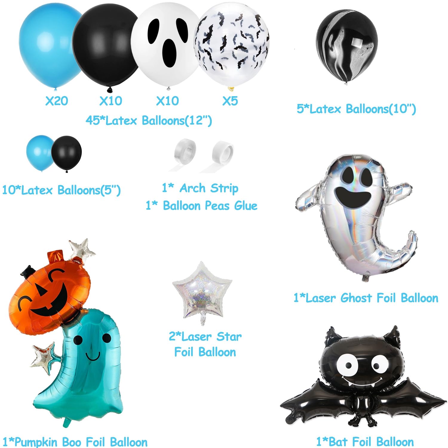 92 Packs Blue Black Little Boo Party kit Little Boo Banner Cake Topper Halloween Ghost Bat Balloons for Blue and Black Halloween Boy Baby Shower Decorations