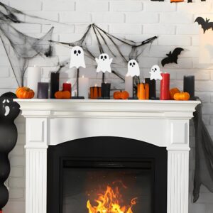 Halloween Standing Table Decor Ghost Wooden Signs Halloween Tiered Tray Decorations Ghost Table Centerpiece Tall Block Sign for Halloween Party Home Room Decor, 4 Pcs