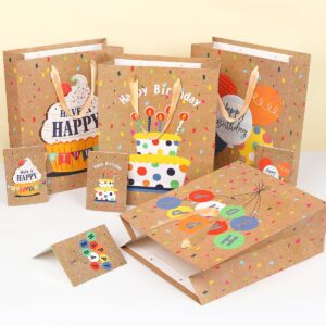 Dimetey 4Pcs 13'' Happy Birthday Gift Bags,4 Designs,Includes 4pcs Greeting Cards,Large Paper Birthday Gift Bag with Handles,Ideal for Kids Adults Birthday Party