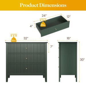 May in Color Green 3 Drawer Dresser, Painted 30 Inch Tall Wood Nightstand with Storage, Wide Modern Chest of Drawers with Ball Bearing Slide for Bedroom Hallway Living Room Entryway Office