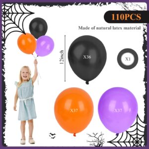 MCPINKY Halloween Balloons Set, 110PCS Halloween Balloons Black Purple Orange Latex Balloons for Halloween Anniversary Graduation Decoration 12 Inch