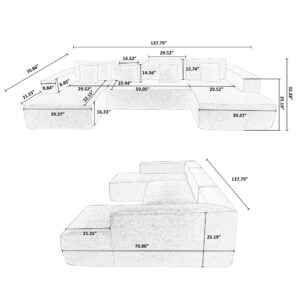 VASOENY 137.8" X 70.9" U Shape Modular Sectional Sofa, Chenille Fabric Oversized Sectional Sofa, 6 Seat U Shaped Couch with 4 Pillows for Living Room, Bedroom, Office, No Assembly Require