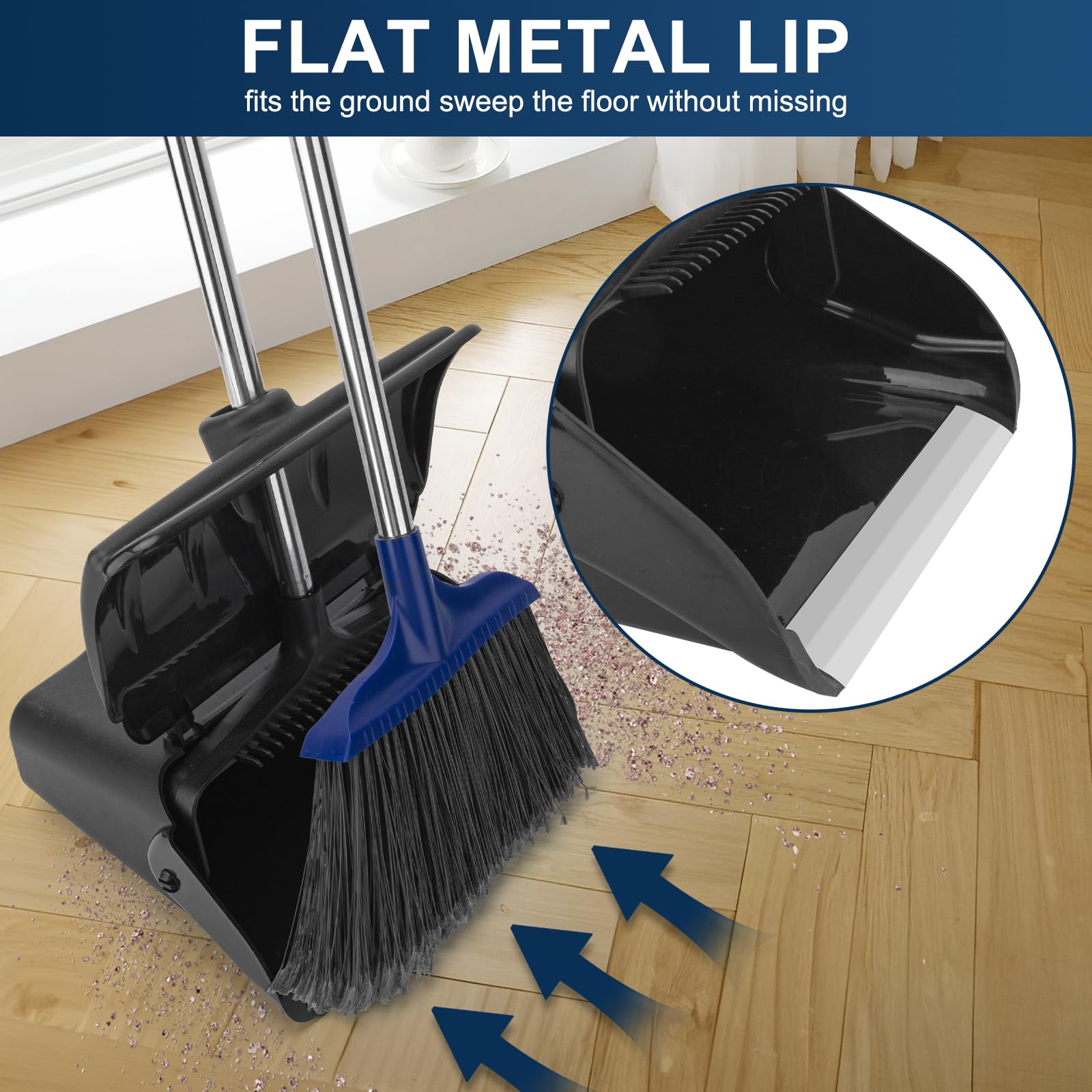 Kefanta Outdoor Heavy Duty 2 Brooms and Dustpan Set with Aluminum Flat Lip for Courtyard Garage Restaurant Lobby Patio Mall Market Office Shop Home Kitchen Office Floor