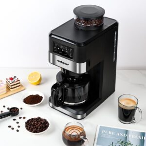 Ranbomer Coffee Maker With Grinder, 10 Cup Coffee Machine,Programmable Grind & Brew, Keep Warm Plate Coffee Machine and Burr Grinder Combo，51 oz