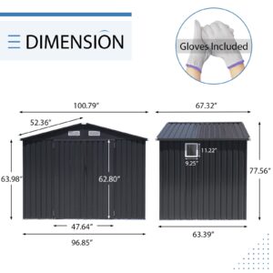 Verano Garden 8'x6' Outdoor Storage Shed, Galvanized Metal Steel Garden Shed with Upgrade Window, Double Door W/Lock, Bike Storage for Backyard, Patio, Lawn (96.85"x63.39"x77.56")