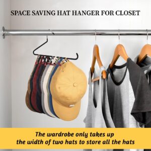 Eiito 2 Pack Hat Hangers for Closet,Hat Hangers Space-Saving,Metal Hat Racks for 20 Baseball Caps,Hat Holder for Closet Storage,Ball Cap Organizer,Black