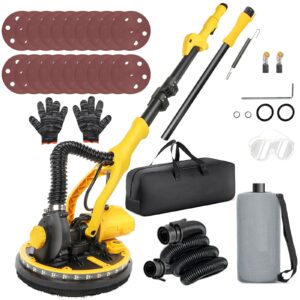 drywall sander,950w electric drywall sander with vacuum, popcorn ceiling removal tool with variable speed 800-2100rpm,floor sander with foldable handle, 16 sanding discs,pure-copper motor (yellow)