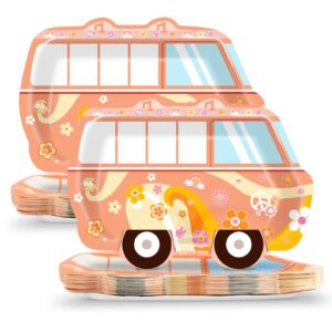 chunnin 50pcs groovy party paper plates retro hippie bus party supplies 60s 70s party dinner plates groovy hippie peace bus disposable plates for retro daisy baby shower birthday party decorations