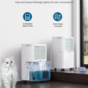 30-Pints Dehumidifier for Basements - 1500 Sq. Ft. Dehumidifier with Auto or Manual Drainage - Compact Dehumidifier with Intelligent Humidity Control | Auto Defrost | Dry Clothes