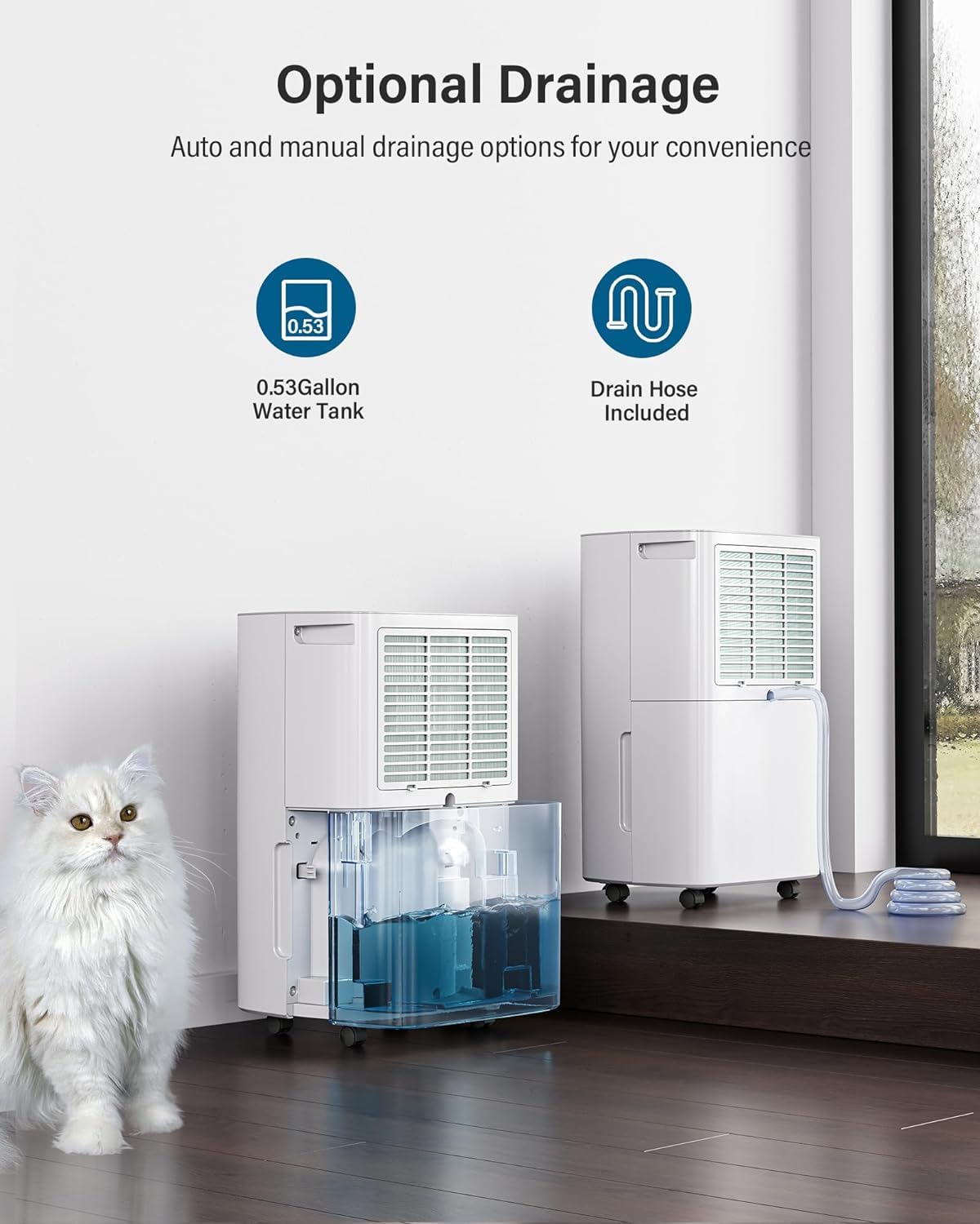 30-Pints Dehumidifier for Basements - 1500 Sq. Ft. Dehumidifier with Auto or Manual Drainage - Compact Dehumidifier with Intelligent Humidity Control | Auto Defrost | Dry Clothes