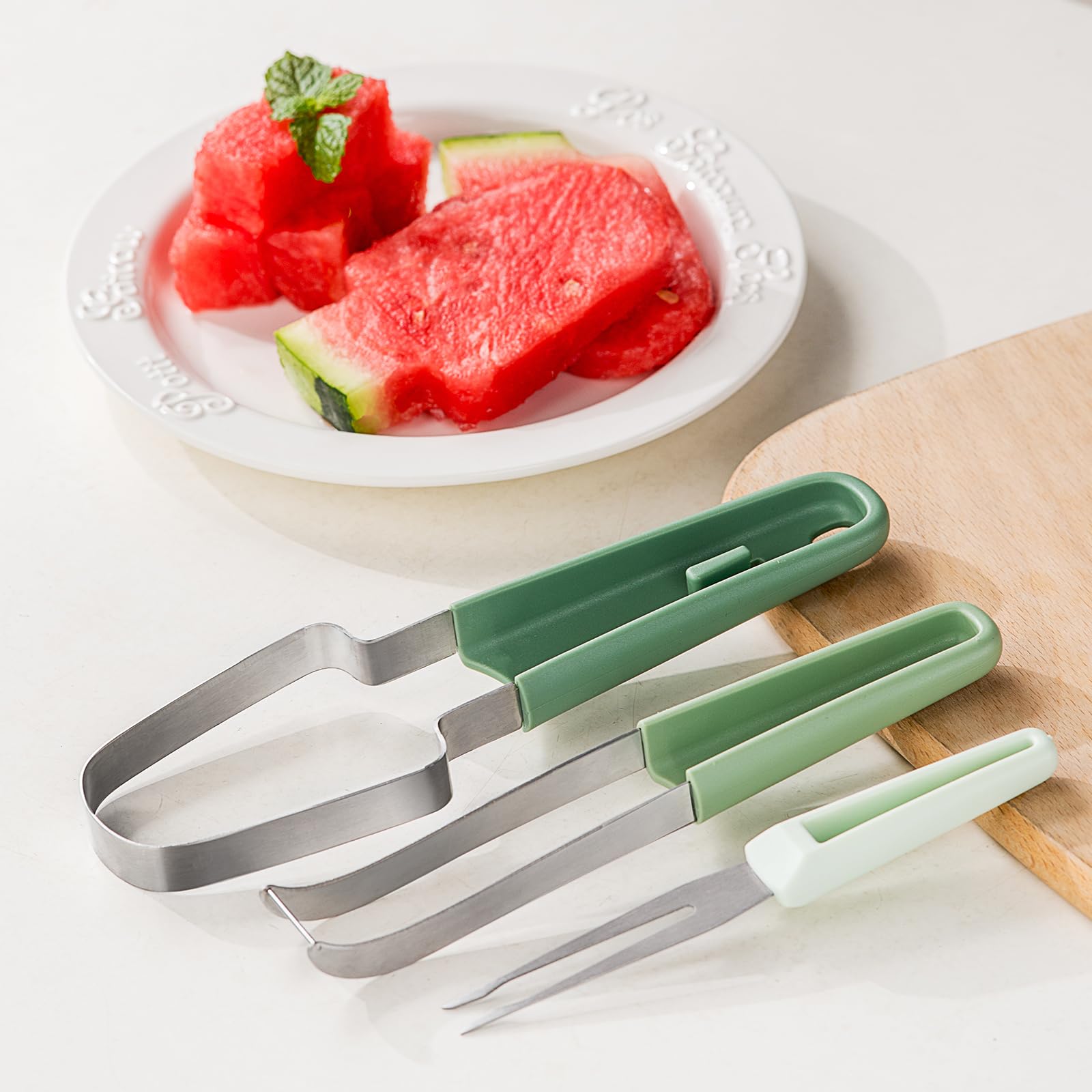 Choxila 3-in-1 Watermelon Fork Slicer Cutter, Stainless Steel Watermelon Popsicle Cutter, Watermelon Cutter Slicer Tool, Fruit Cutter for Home, Picnic, and Camping