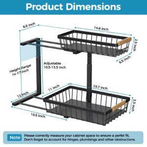 Under Sink Storage Organizer, 2 Tier Pull Out Sliding Under Sink Organizers and Storage Shelf Drawers for Bathroom Kitchen, 2 Pack Metal Adjustable Kitchen Bathroom Under Cabinet Organizer Storage.