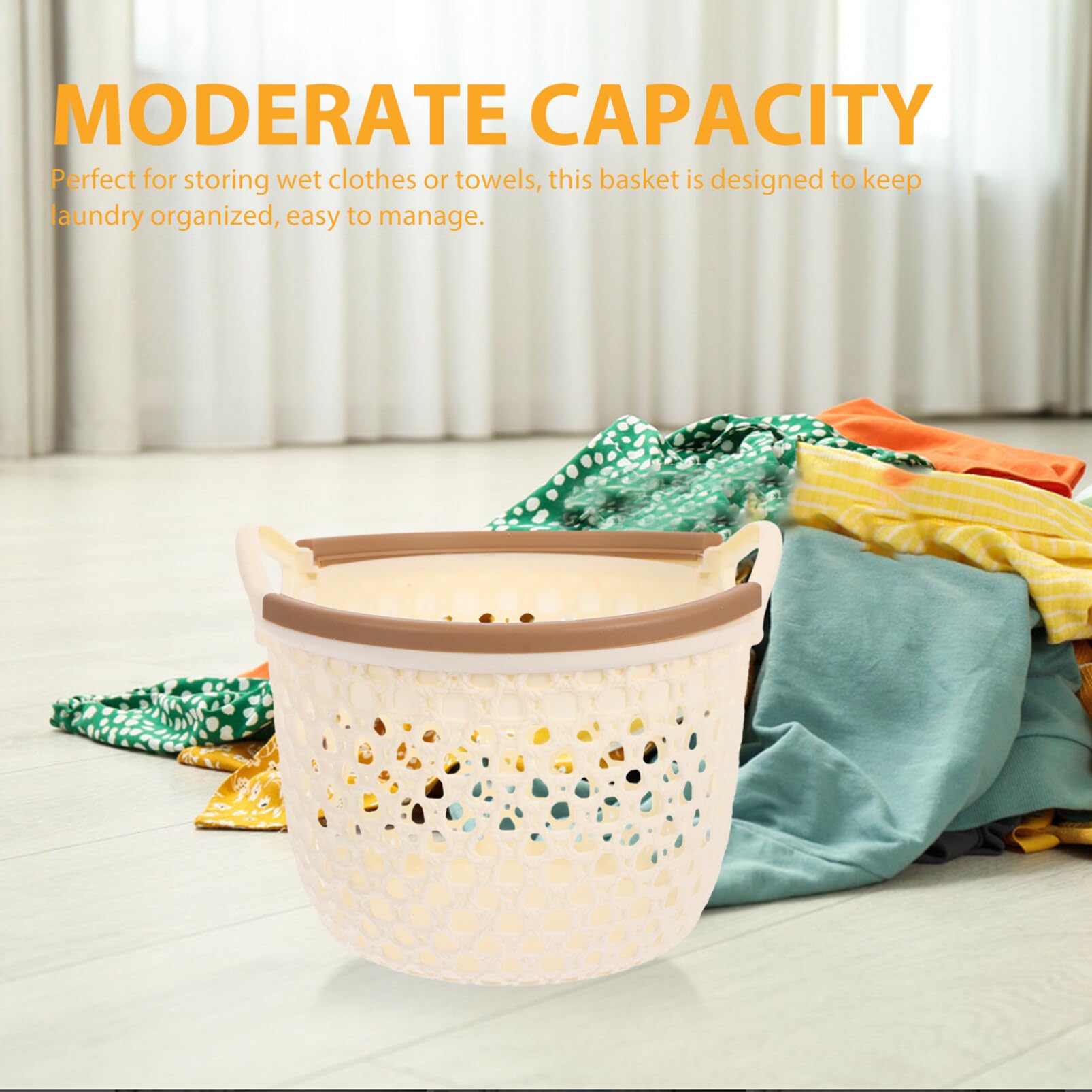 MAGICLULU Flexible Laundry Baskets, 20cm Hollow Out Plastic Laundry Hamper Washing Basket Clothes Bin Sundries Storage Organizer with Carry Handles for Bathroom Beige