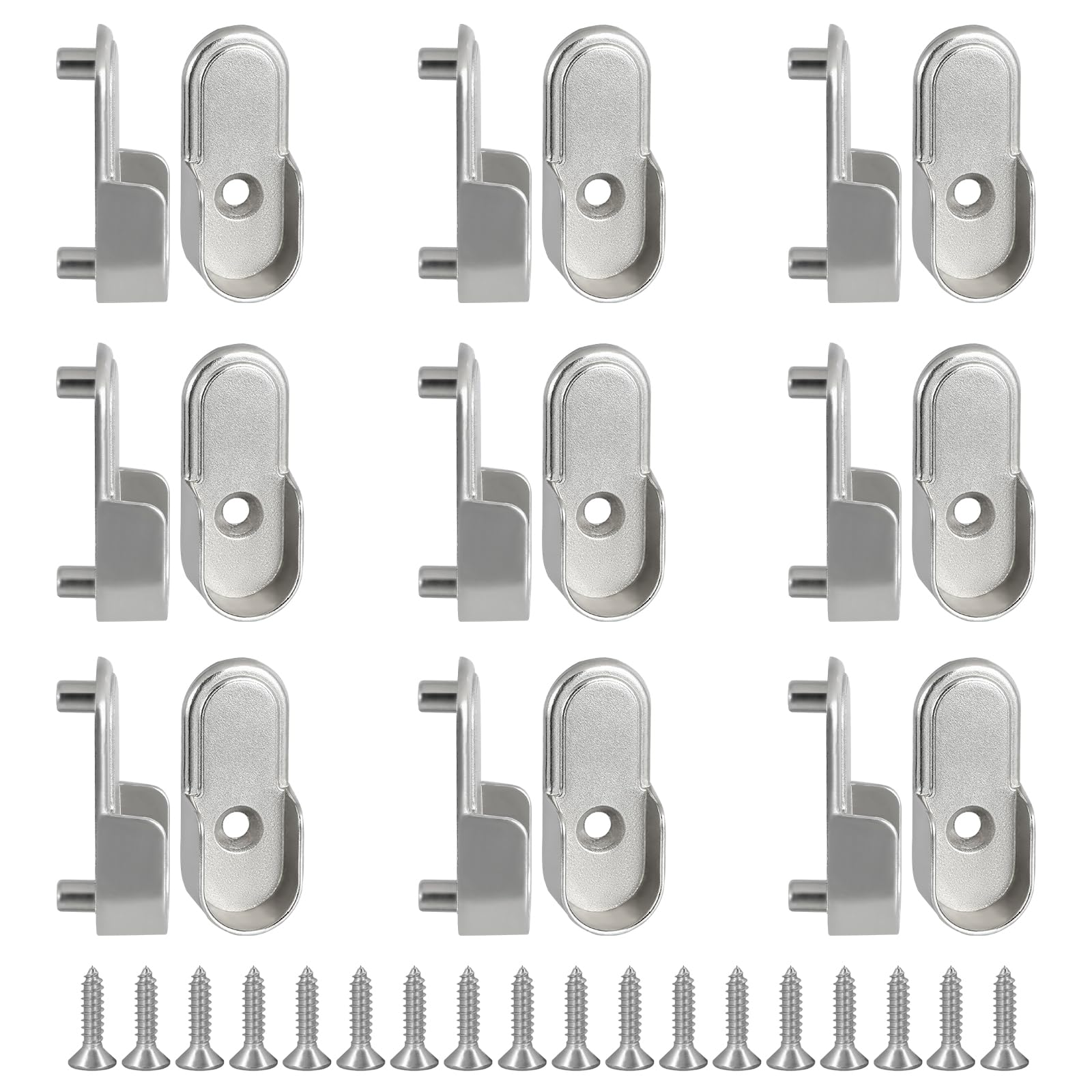 KOVOSCH 18 Pcs Oval Closet Rod End Support, 15mm x 30mm Wardrobe Bracket Zinc Alloy Closet Rod Holders, Heavy-Duty Closet Rod Bracket with Rear Facing 6.5mm Pins (Single Hole)