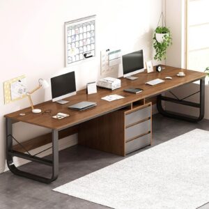 suzeper two person desk with drawers,extra long desk with storage cabinet shelf, double computer gaming desk, 2 person desk writing study desk for home office desk (200x50x73cm(79x20x29inch), c)