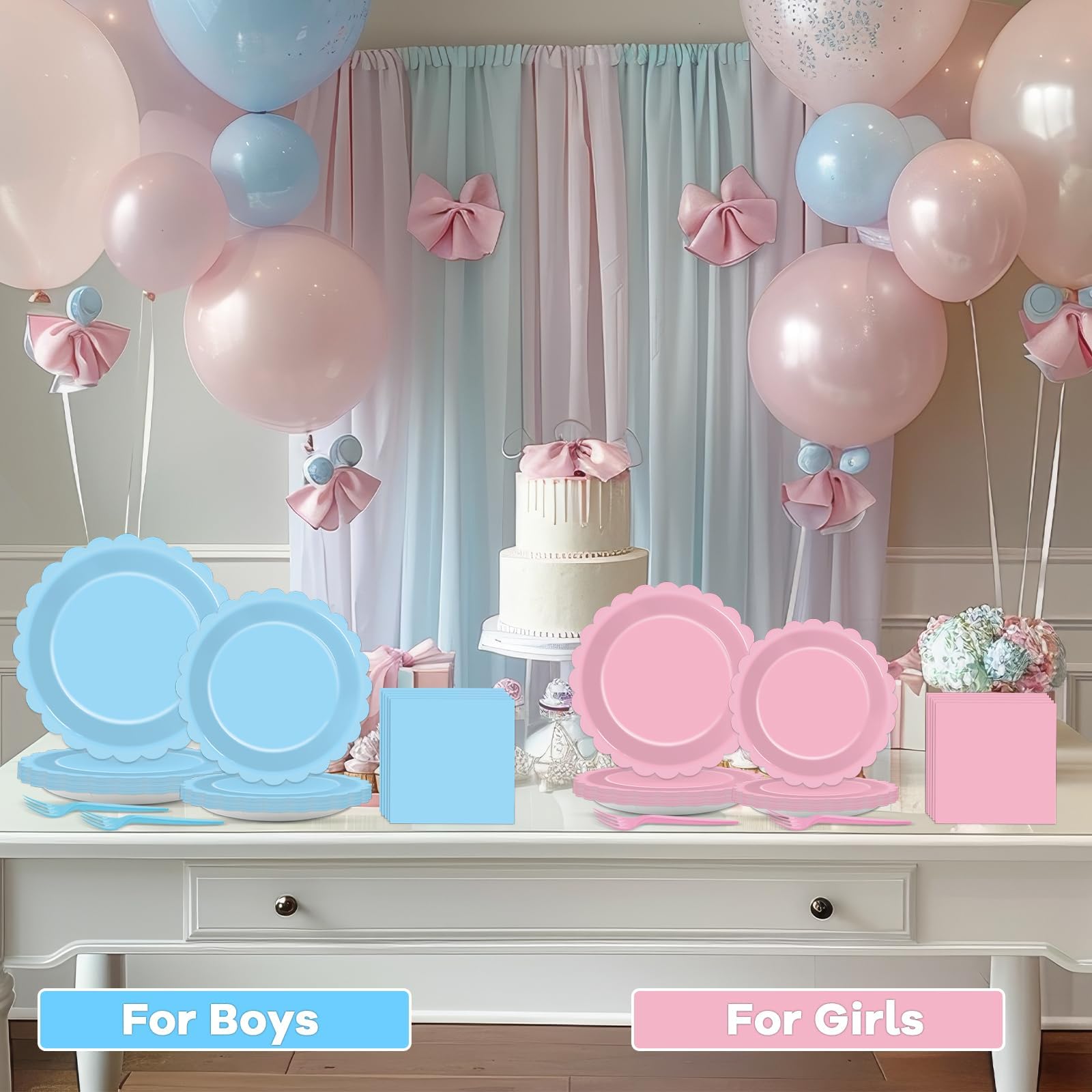 gisgfim 200PCS Gender Reveal Party Supplies Blue and Pink Gender Reveal Plates and Napkins Set Boys Girls Baby Shower Party Tableware Dinnerware for Baby Shower Birthday Table Party Decor 50 Guests