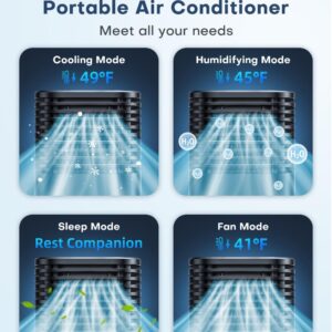 TEMEIKE 4-IN-1 Portable Air Conditioners, Evaporative Air Cooler w/ 4 Modes & 3 Speeds, 15H Timer for Smart Auto-off, 2-Gal Tank for 20H Cooling