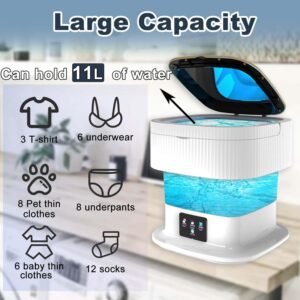 Portable Washing Machine, Mini Washing Machine, 11L Upgrade Model Foldable Small Washer, Collapsible Compact Laundry Washer and dryer 2 in 1, Apartment, Dorm, Rv, Socks, Underwear, Baby Clothes, Grey