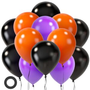 MCPINKY Halloween Balloons Set, 110PCS Halloween Balloons Black Purple Orange Latex Balloons for Halloween Anniversary Graduation Decoration 12 Inch