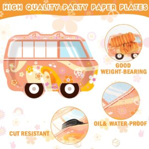 CHUNNIN 50Pcs Groovy Party Paper Plates Retro Hippie Bus Party Supplies 60s 70s Party Dinner Plates Groovy Hippie Peace Bus Disposable Plates for Retro Daisy Baby Shower Birthday Party Decorations