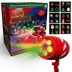 star shower side show christmas led projector, as-seen-on-tv, showcase your home with full-color holiday, hassle-free set-up, use 2 or more for spectacular results, includes 6 christmas slides