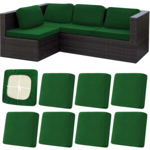 aibiley 8pcs stretch outdoor cushions cover for patio furniture,patio cushion covers replacement for chair couch,soft elastic washable sofa seat slipcover indoor,with fixed ties-dark green