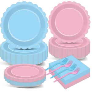 gisgfim 200pcs gender reveal party supplies blue and pink gender reveal plates and napkins set boys girls baby shower party tableware dinnerware for baby shower birthday table party decor 50 guests