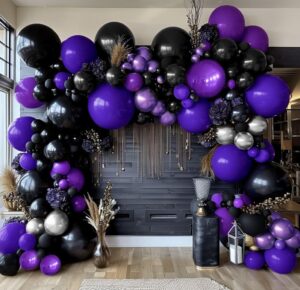 purple black silver balloon garland - double stuffed dark purple black balloons metallic purple silver balloons lavender lilac balloon arch kit for birthday baby shower anniversary wedding party decor