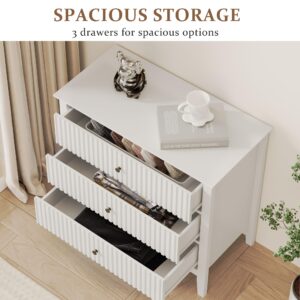 May in Color White 3 Drawer Dresser, Painted 30 Inch Tall Wood Nightstand with Storage, Wide Modern Chest of Drawers with Ball Bearing Slide for Bedroom Hallway Living Room Entryway Office