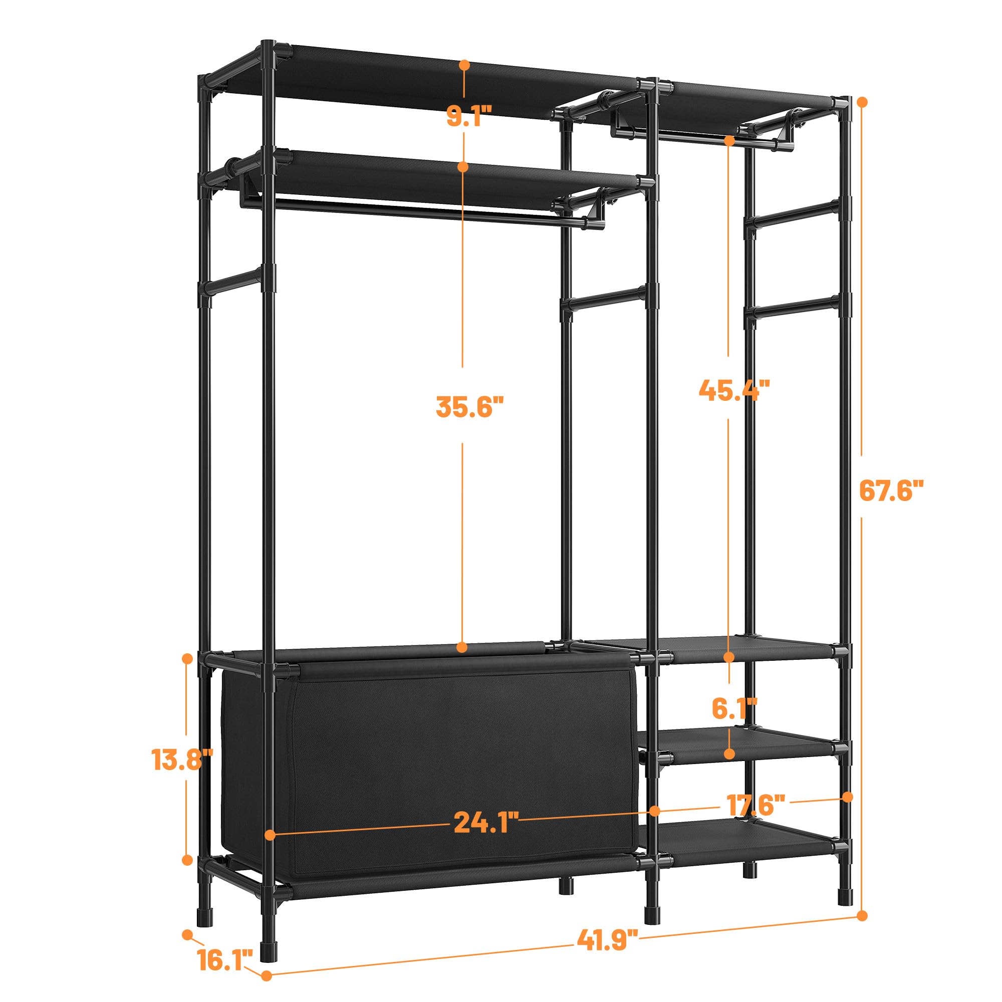 Raybee Clothing Rack, Portable Clothes Rack with Large Storage Bag Closet Rack for Storage Shoes, Clothes, Quilts, Bags, Clothing Racks for Bedroom, Cloakroom, Entryway 41.9" W x16.1 D x 67.6" H