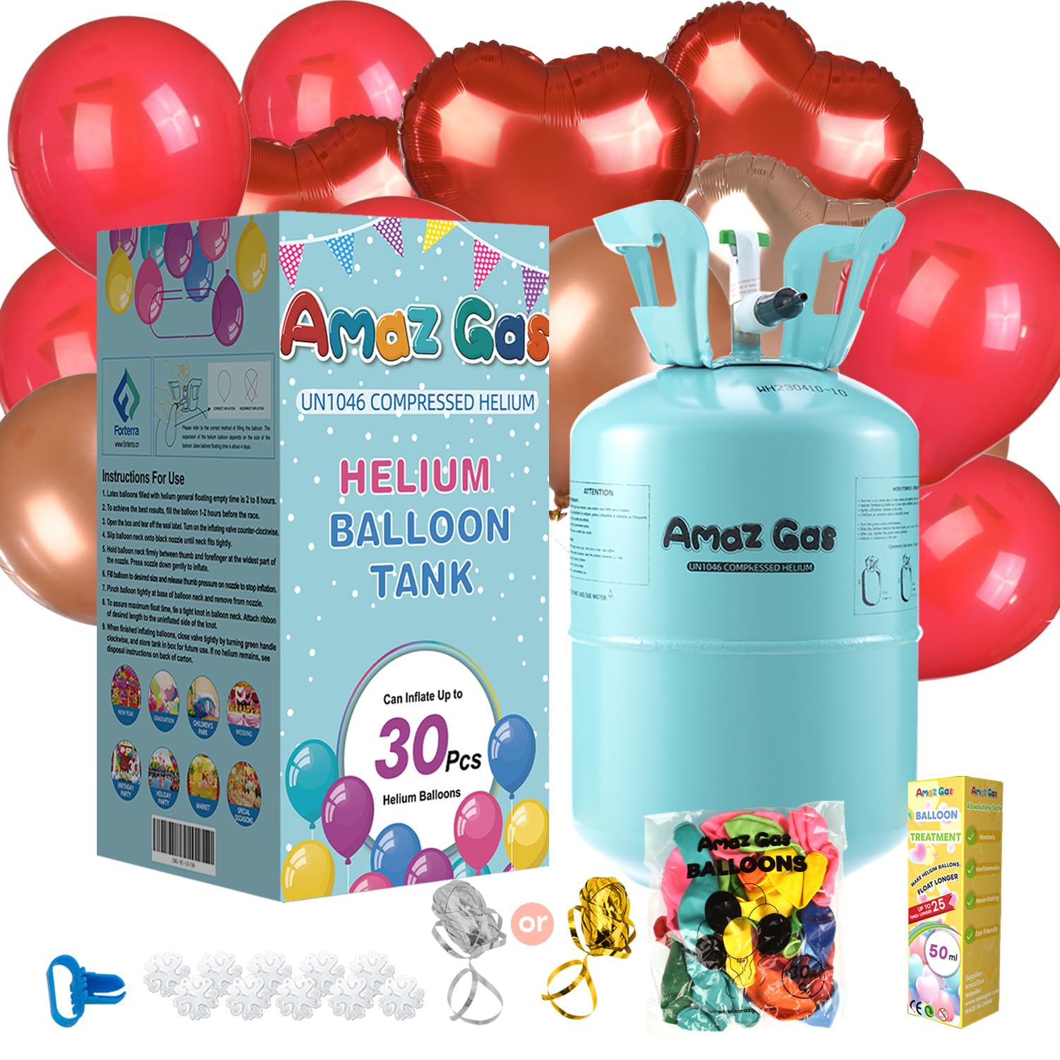 Amaz Gas Disposable Helium Gas Tank 7L - Party Decorations for Birthday, Thanksgiving, Anniversary, Christmas, New Year, Graduation, Weddings, and More - Blue(1 Box)