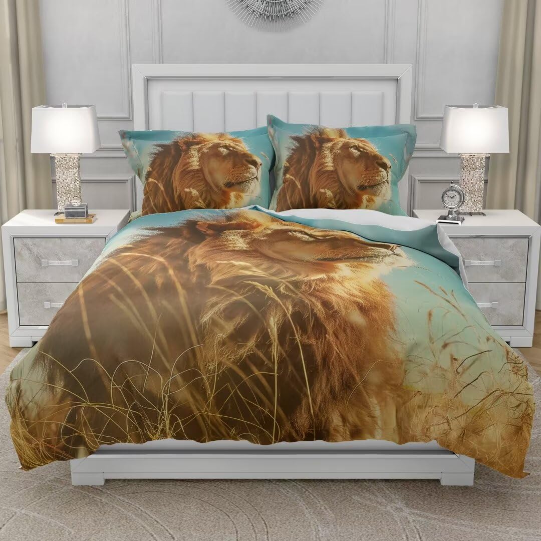 ZAJIO 3D Printing Desert Lion Full Size Duvet Cover Set for Teens Adult Natural Theme Comforter Cover 1 Quilt Cover with 2 Pillow Cases(No Comforter)