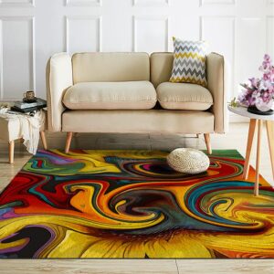 USHIRUG Modern Abstract Area Rug, 6x8ft, Contemporary Stylish Red Blue Yellow Colorful Swirl Pattern Rug Floor Mat, Modern Swirl Watercolor Non-Shedding Living Room Bedroom Kitchen Rug