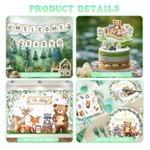 Hombae Woodland Baby Shower Supplies, Forest Animal Neutral Baby Shower Decorations, Baby Shower Decorations For Boy, Backdrop Balloon Banner Tablecloth Cake Topper, Plates, Napkins, Forks