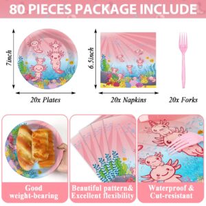 chiazllta 20 Guests Pink Cartoon Axolotl Birthday Party Supplies Reptile Animals Party Tableware Set Girl Axolotl Party Decor Favors Disposable 7-Inch Plates Napkin Tablecloths for Axolotl Baby Shower