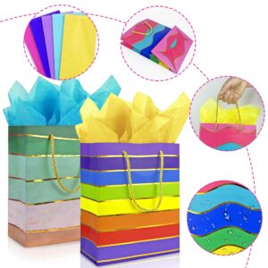 MUMULULU 5 Pack Paper Gift Bags with Handle and Tissue Paper Birthday Gift Bags Rainbow Gift Bags for Birthday Party Baby Shower Wedding Holiday Presents