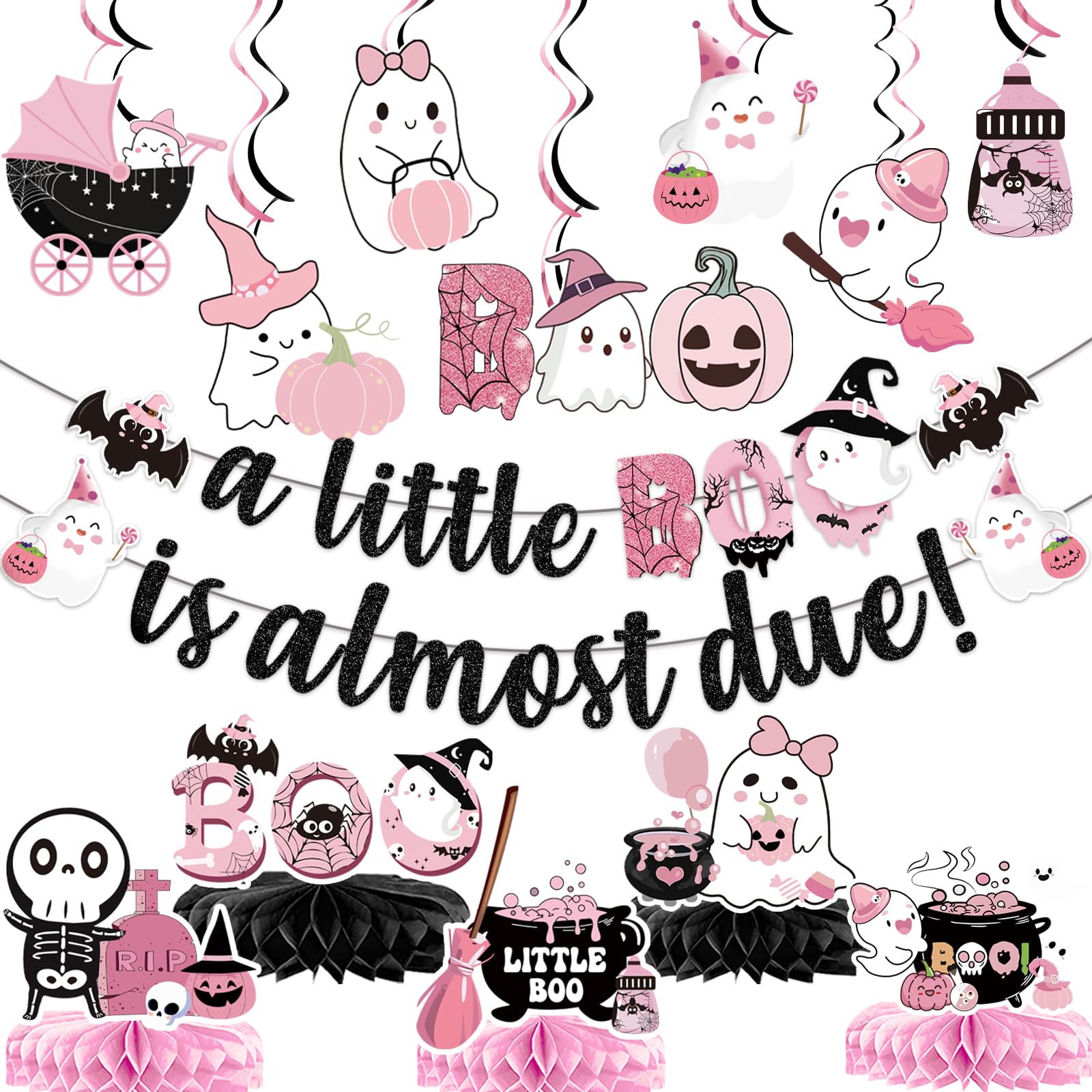 A little Boo Is Almost Due Banner Halloween Baby Shower Decorations Little Boo Baby Shower Decorations Girl for Halloween Pink Black Girl Halloween Party Decorations