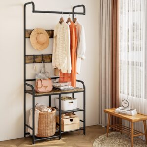 SUOERNUO Coat Rack Hall Tree with Shoe Storage Bench for 3-in-1 Entryway Hall Tree with 8 Removable Hooks, 28.27 x 12.2 x 72.83 Inches (28.27 Inch)