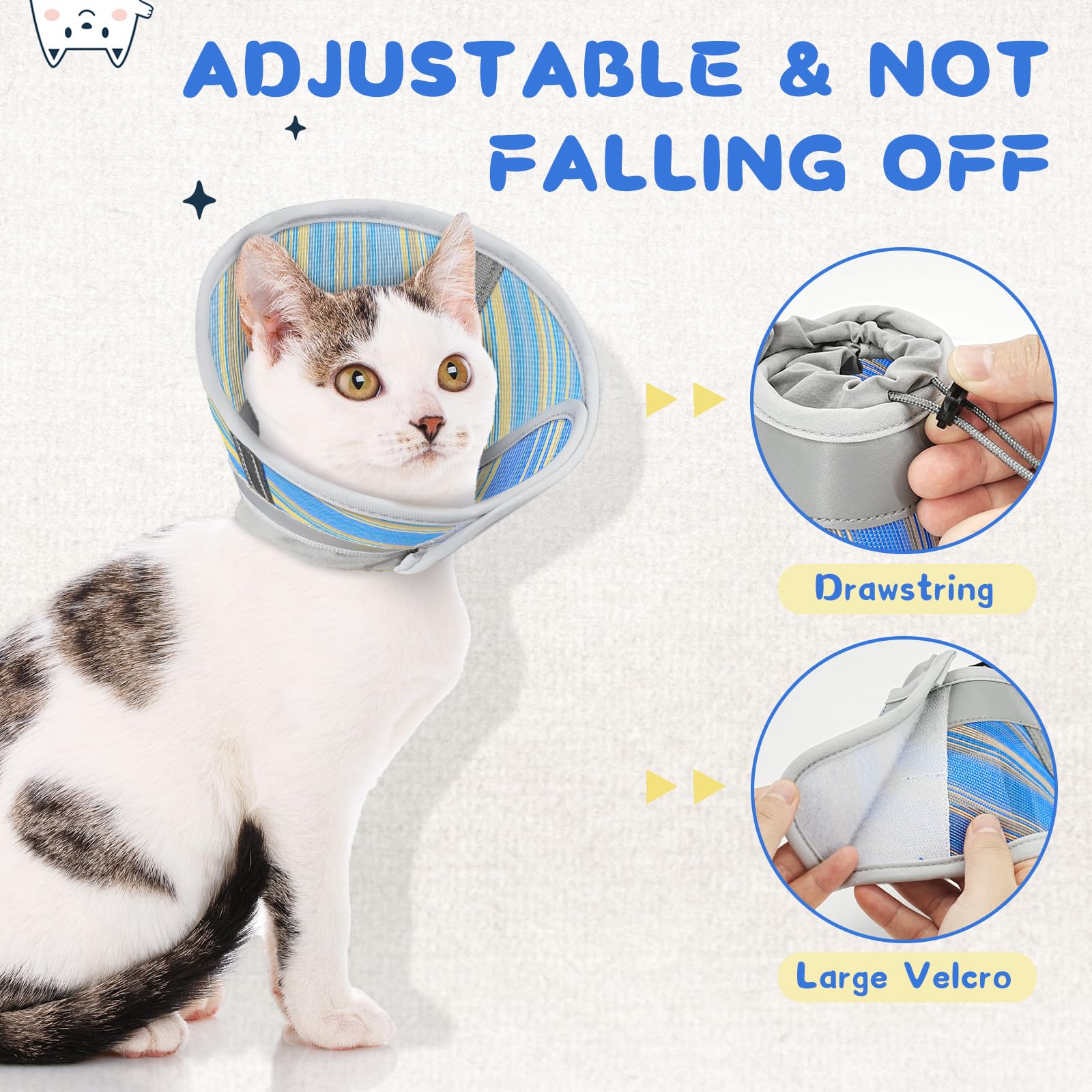 Supet Cat Cone Collar Soft, Air Mesh Cat Recovery Cone After Surgery to Stop Licking, Adjustable Breathable Cat Neck Cone Alternative for Small Kitten Cats, Lightweight Cat Head Cone Anti Scratch (M)