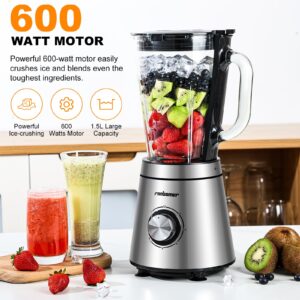 Ranbomer Blender,Blenders for Kitchen,Glass Blender for Shakes and Smoothies,crush ice,51oz Glass Jar,Simple Speed Dial,Black.