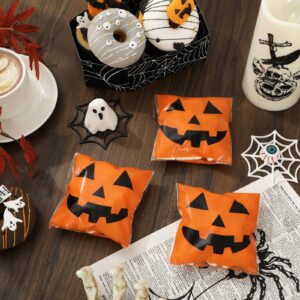 JarThenaAMCS 320Pcs Halloween Self Adhesive Treat Bags Funny Pumpkin Cellophane Bags Orange Black Candy Bags Plastic Goodie Bags for Party Gift Snack Wrapping Supplies