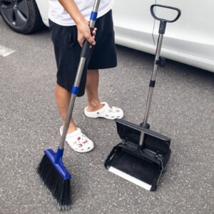 Kefanta Outdoor Heavy Duty 2 Brooms and Dustpan Set with Aluminum Flat Lip for Courtyard Garage Restaurant Lobby Patio Mall Market Office Shop Home Kitchen Office Floor